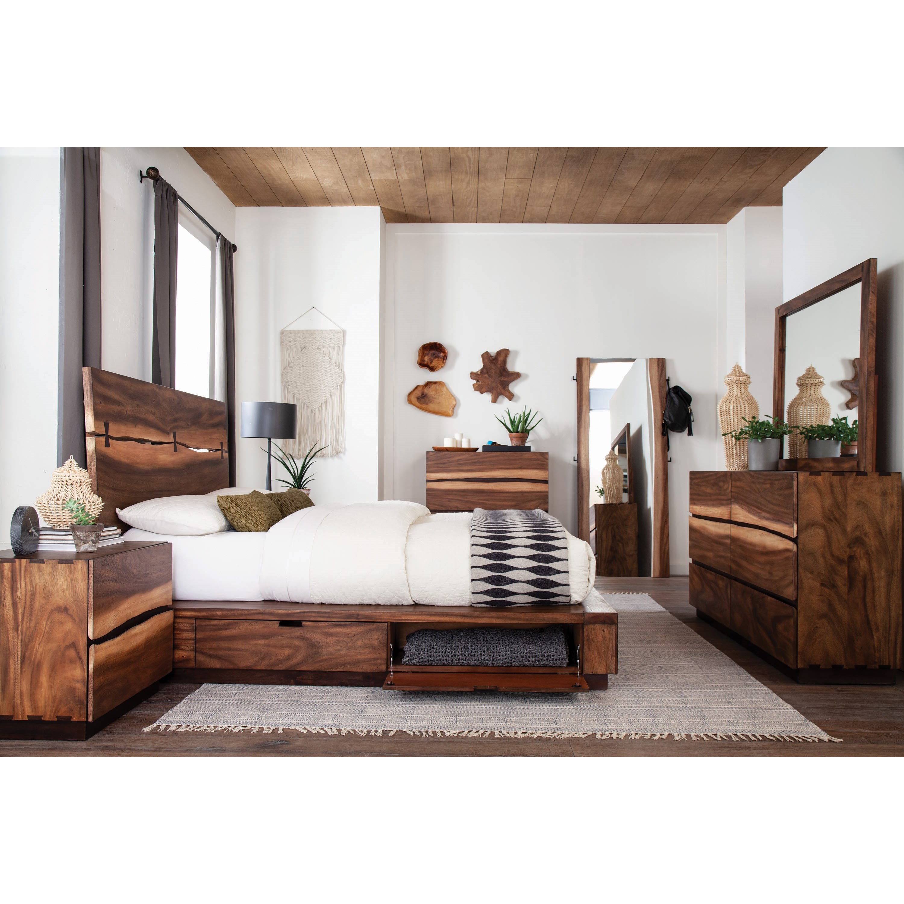 Coaster Winslow Queen Platform Bed with Live Edge Look and Storage